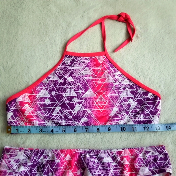 AQUA BLU Australia Teen Geometric Print Halter Bikini Set Girls Size 14 - Picture 6 of 10
